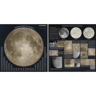 Celestrona divpusi Mēness karte ar detalizētiem Mēness krāteriem, jūrām un koordinātēm teleskopu novērojumiem, izveidota Ralfa Ešlimana