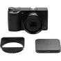 NiSi JetMag Pro komplekts Ricoh GR IV kamerai ar magnētisko kvadrātveida objektīvloku, objektīvloka segumu un adapteri 49mm filtriem - kamera priekšējā skatījumā ar papildinājumiem