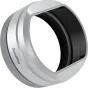 SmallRig 5849 silver lens hood for Fujifilm X100VI/X100V with ribbed texture and matte black interior lining, designed for 49mm filters