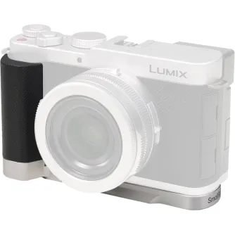 Panasonic LUMIX L10 camera with SmallRig L-shaped handle for improved grip and Arca-Swiss tripod compatibility