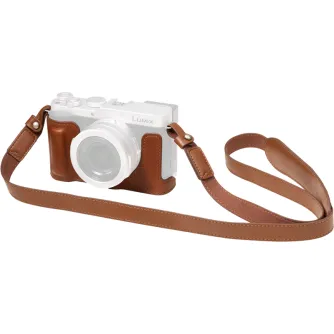 SmallRig brūnā ādas pussada Panasonic LUMIX L10 kamerai ar priekšējo rokturi, statīva montāžas caurumu un mikrofibru plecu jostu