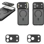SmallRig 5553 FilMov Photography Grip Kit for iPhone 17 Pro featuring wireless remote, power bank, modular case, and T-Mount lens adapter – front and back views of the grip and case components