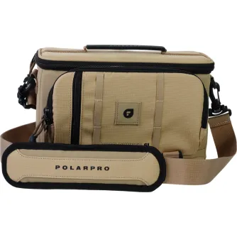 PolarPro RoadRunner 6L Sling Desert tan shoulder bag with adjustable straps and front zippered pocket for camera gear and accessories