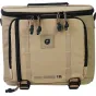 PolarPro RoadRunner 12L Desert Sling backpack front view featuring adjustable straps, multiple compartments, and a logo patch, designed for carrying Sony A7R camera gear and an iPad Pro.