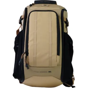 Рюкзак PolarPro RoadRunner 16L Desert для фототехники с передним видом, всепогодной защитой и полустертыми отсеками
