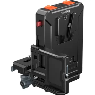 SmallRig 5899 intelligent V-Mount battery adapter plate with Arca-Swiss compatibility, control buttons, digital display, and multi-port inputs for professional video equipment