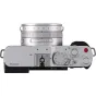 Компактная фотокамера Panasonic Lumix L10 Silver с объективом Leica, вид сзади и сверху с настройками управления, кольцом диафрагмы и диапазоном зумирования 24-75 мм
