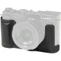 SmallRig black leather half case with grip and tripod mount for Panasonic LUMIX L10 camera, front and side view