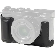 SmallRig black leather half case with grip and tripod mount for Panasonic LUMIX L10 camera, front and side viewSmallRig black leather half case with grip and tripod mount for Panasonic LUMIX L10 camera, front and side view