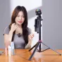 Ulanzi MT-78 black tripod with smartphone mount and Bluetooth remote for vlogging or beauty tutorial recording, featuring 360° pan and 180° tilt head, dual cold shoe mounts, and LED light attachment