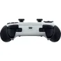 Razer Raiju V3 Pro wireless controller for PS5/PC in white, featuring TMR analog sticks, rear programmable buttons, and a carrying case.
