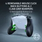 Razer Raiju V3 Pro wireless PS5/PC controller with removable rear buttons and claw grip bumpers on a light gray surface with a carrying case
