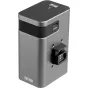 ZHIYUN Battery Grip for Molus X100 with 2600mAh capacity, USB-C port labeled 'IN/OUT', and four-pin connector, featuring a textured grip and compact design.
