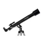 Celestron PowerSeeker 60 AZ telescope mounted on a silver tripod, 60mm refractor for celestial and terrestrial viewing, smooth Alt-Az manual control