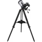 Телескоп Celestron StarSense Explorer DX5 SCT на черном штативе с креплением для смартфона, ручными управлениями и красной точкой для наблюдения за звездами.