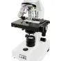 Celestron Labs CB1000CF mikroskops ar trim objektīviem (4x, 10x, 40x) un 100x eļļas iegremdēšanas objektīvu, ar slīpu binokulāro galvu un LED apgaismojumu zem platformas.