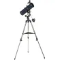 Телескоп Celestron AstroMaster 114EQ-MD на серебряном штативе с адаптером для смартфона и лунным фильтром, идеален для наблюдения за звездами и астрофотографии.