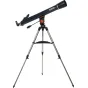 Телескоп Celestron Astromaster 90 AZ на серебряном штативе, 90 мм рефрактор, быстрая сборка без инструментов, плавное управление Alt-Az, включает окуляры и программу Starry Night для наблюдения за ночным небом.