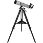 Телескоп Celestron StarSense Explorer DX102, установленный на черном штативе с док-станцией для смартфона, красной точкой и управлением медленным движением для точной навигации по ночному небу.