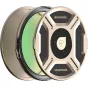 PolarPro Goldstache Helix Maglock filter set featuring three stacked circular filters with a golden frame and black accents, including the 'shortstache' logo, a green-tinted glass element, and 'GOLDSTACHE' branding.