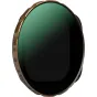 PolarPro LiteChaser 16 VND 2-5 Stop Black Mist Filter for iPhone 15/16/17 ar teksturētu zelta rāmīti un melnu stikla centru, ar numuriem 5, 4, 3 un tekstu 'BLK MST' uz rāmja.