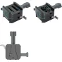 SmallRig 5690 V-Mount battery plate with Arca-Swiss and NATO interfaces, featuring a front view with blue outlines, a rear view, and a side view with a mounting lever