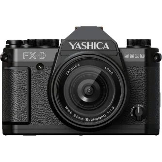 YASHICA FX-D S300 digitālā filmu simulācijas kamera ar EVF, 24mm f/1.8 objektīvu un klasiskā stilā iedvesmotu dizainu digitālai fotografēšanai.