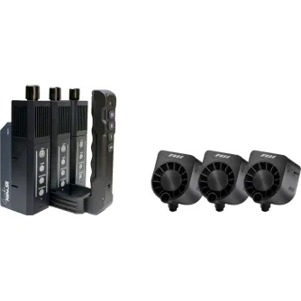 PMI SmokeNINJA-PRO Trident Kit with wireless remote and docking station featuring three smoke generators for professional fog, smoke, and steam effects