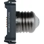 Nanlux Evoke 5C Magnetic E27 Socket Adapter with a metallic finish and dark blue plastic housing, featuring a magnetic mechanism for secure E27 bulb connection in studio lighting setups.