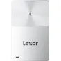 Lexar SSD TouchLock 512GB with 128-bit AES encryption and one-touch NFC unlock, featuring a sleek metallic design with a gradient finish from light to dark gray and a circular lock icon on the top surface.
