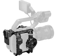 SmallRig 5801 Cage Kit for Sony FX6 featuring a V-mount battery plate and side handle for vertical shooting.SmallRig 5801 Cage Kit for Sony FX6 featuring a V-mount battery plate and side handle for vertical shooting.