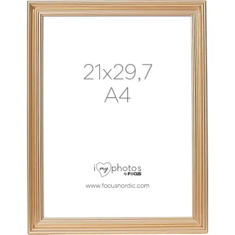 Gold A4 photo frame with classic profile design, real glass, and back support for shelf or table display