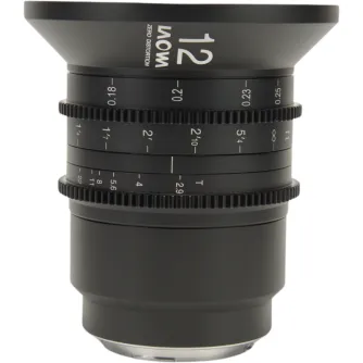 Laowa 12mm T2.9 Zero-D Cine Lens with dual scale markings and L Mount for ultra-wide-angle cinematography