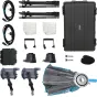 Nanlux Evoke 150C 2-Light Kit ar diviem RGB LED gaismas, Fresnel lēcu, Rapid 60 Softbox, trollejas hard case, RF-FE-45 reflektoriem, barošanas kabeļiem un aksesuāriem profesionālām apgaismojuma uzstādēm.