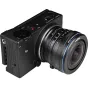 Laowa 4.5-10mm f/2.8 CF Zoom Fisheye Lens for L-mount cameras, featuring a textured grip, blue accent ring, and aperture scale, mounted on a camera body.