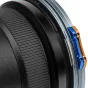 Фильтр NiSi JetMag Pro 95 Highlight Diffusion HDF 1/2 с синими и золотыми быстрыми ручками, черной ребристой передней частью и серебряным корпусом, боковой вид крупным планом.