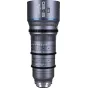 Laowa Ultima S35 Lite 12-120mm T4 zoom kino lēns ar Arri PL montāžu, priekšējais skats ar konstantu T4 apertūru, fokusa un apertūras gredzeniem, zilu akcenta līniju, 12-120mm skalu un 8K Ultra HD uzlīmi