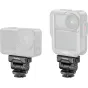 SmallRig 6440 крепление для вспышки для DJI Osmo Action 6 / Nano с быстрым разъёмом и 160° наклоном, прикреплённое к белой камере с и без прозрачного защитного корпуса.