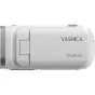 YASHICA JOURNEY kamercorders - Kompakts balts videokamera ar pliekšanas ekrānu un sudraba objektīvu, ideāli piemērots ceļojumu vlogiem un gludai ierakstīšanai.
