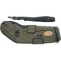 Kowa Stay On Case C-661 for TSN-661/663 spotting scopes with detachable black strap, closed olive green case featuring metal D-rings, zippered closure and leather Kowa logo patch