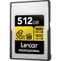 Lexar CFexpress 4.0 Pro Gold 512GB memory card with 1800MB/s read and 1650MB/s write speeds, IP68 ruggedness, and 8K RAW video support