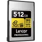 Lexar CFexpress 4.0 Pro Gold 512GB memory card with 1800MB/s read and 1650MB/s write speeds, IP68 ruggedness, and 8K RAW video support.