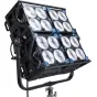 NANLUX Four-light Frame for Matrix 2500 with a black metal frame, four lights mounted in a 2x2 grid, secured with blue brackets, showcasing its multi-point fixation system and power cables.