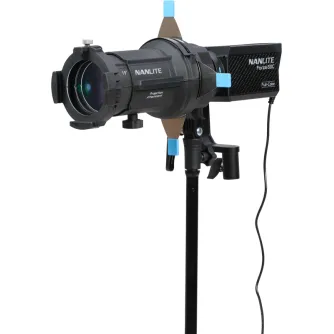 Nanlite Forza 60C LED spotlight with PJ-FMM Projection Attachment, 19°/36° lenses, Bowens adapter, and carrying case for studio lighting