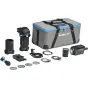Nanlite Forza 60C LED color spotlight with PJ-FMM projection kit, featuring 19° and 36° interchangeable lenses, gobos, Bowens adapter, mini reflector, power adapter, cables, and a padded gray carrying case for portable studio li