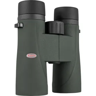 Kowa SV III 8x42 Binoculars with olive-green rubberized body, black focus wheel, and protective lens caps for outdoor observation
