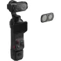 SmallRig 6687 Filter Kit for Insta360 Luna Ultra – шесть ND фильтров, поляризационный (CPL) и 1/4 Black Diffusion фильтр с очистной тканью, рядом с ручным стабилизатором gimbal.