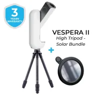 Vaonis Vespera II Smart Telescope mounted on a carbon tripod with a solar filter - ideal for high-resolution night sky observation.Vaonis Vespera II Smart Telescope mounted on a carbon tripod with a solar filter - ideal for high-resolution night sky observation.