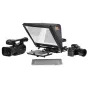 Ikan Elite Universal Tablet & iPad Teleprompter with remote control, Sony camera, Canon camcorder, and tablet setup for professional video production