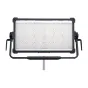 Aputure Nova II 2x1 panel light with black frame, adjustable yoke, and mounting pole, highlighting color accuracy and weatherproof design.
